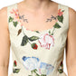 Beige Floral Sleeveless A-line Midi Dress