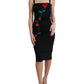 Black Wool Sleeveless Rose Applique Dress