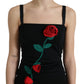 Black Wool Sleeveless Rose Applique Dress