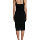 Black Wool Sleeveless Rose Applique Dress
