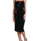 Black Wool Sleeveless Rose Applique Dress