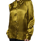 Green Satin Long Sleeve Ascot Tie Shirt Top