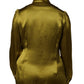 Green Satin Long Sleeve Ascot Tie Shirt Top