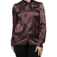 Violet Satin Long Sleeve Ascot Tie Shirt  Top