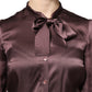 Violet Satin Long Sleeve Ascot Tie Shirt  Top