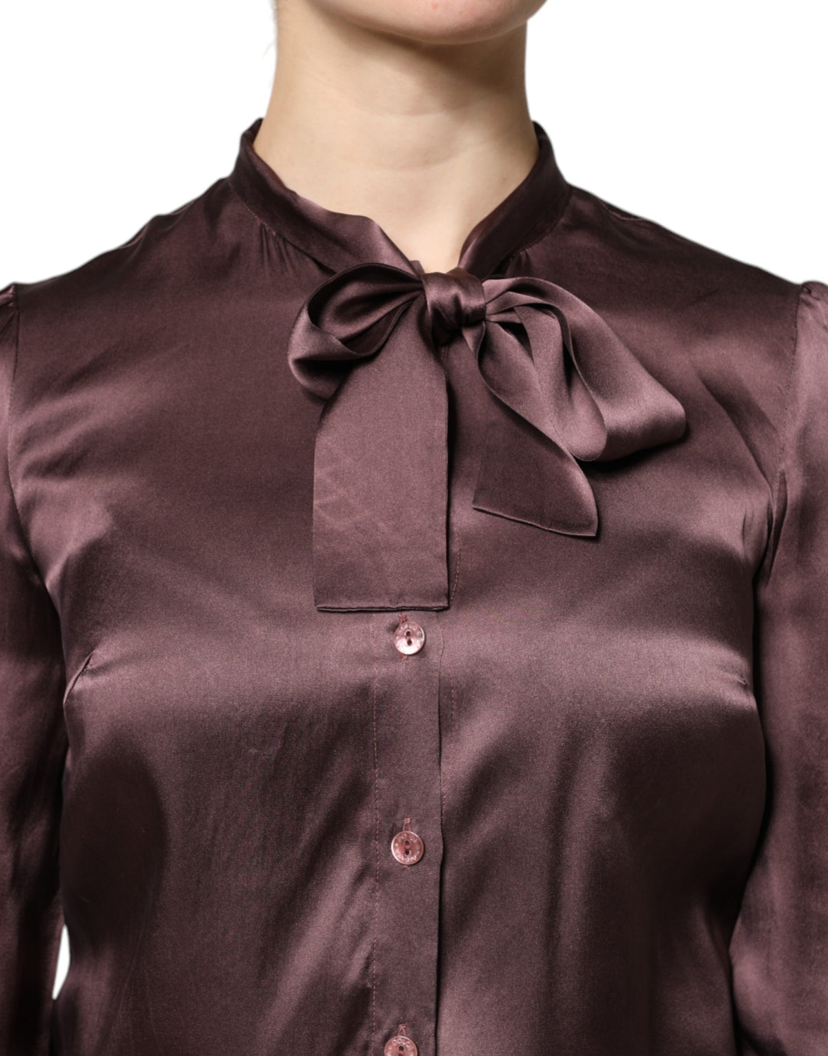 Violet Satin Long Sleeve Ascot Tie Shirt  Top