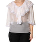 White LongSleeve Lace Trim Ruffled Blouse Top