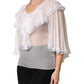 White LongSleeve Lace Trim Ruffled Blouse Top
