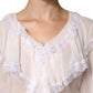 White LongSleeve Lace Trim Ruffled Blouse Top