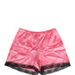 Pink Silk Satin Lace Trim Pajama Shorts Sleepwear