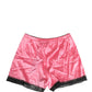 Pink Silk Satin Lace Trim Pajama Shorts Sleepwear