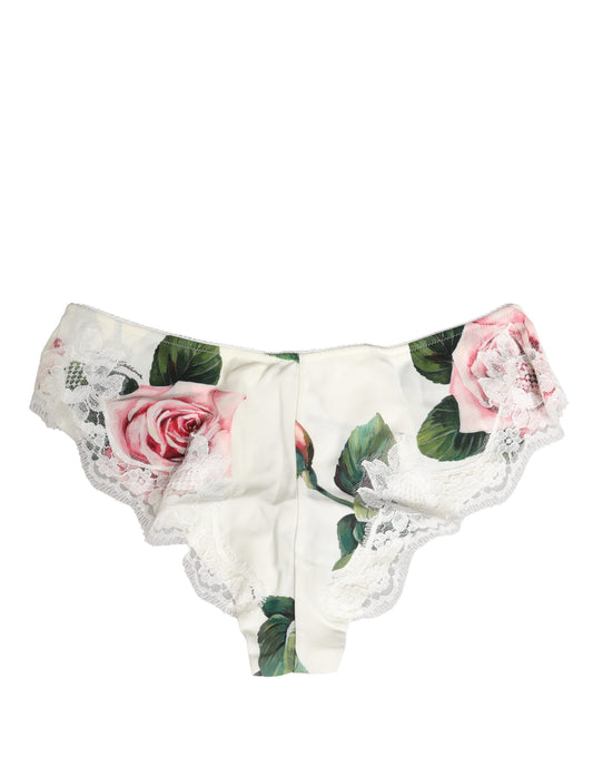 White Silk Floral Lace Trim Panty Brief Underwear