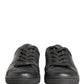 Black Leather Low Top Lace Up Sneakers Shoes