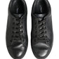 Black Leather Low Top Lace Up Sneakers Shoes