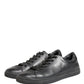Black Leather Low Top Lace Up Sneakers Shoes