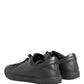 Black Leather Low Top Lace Up Sneakers Shoes