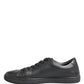 Black Leather Low Top Lace Up Sneakers Shoes