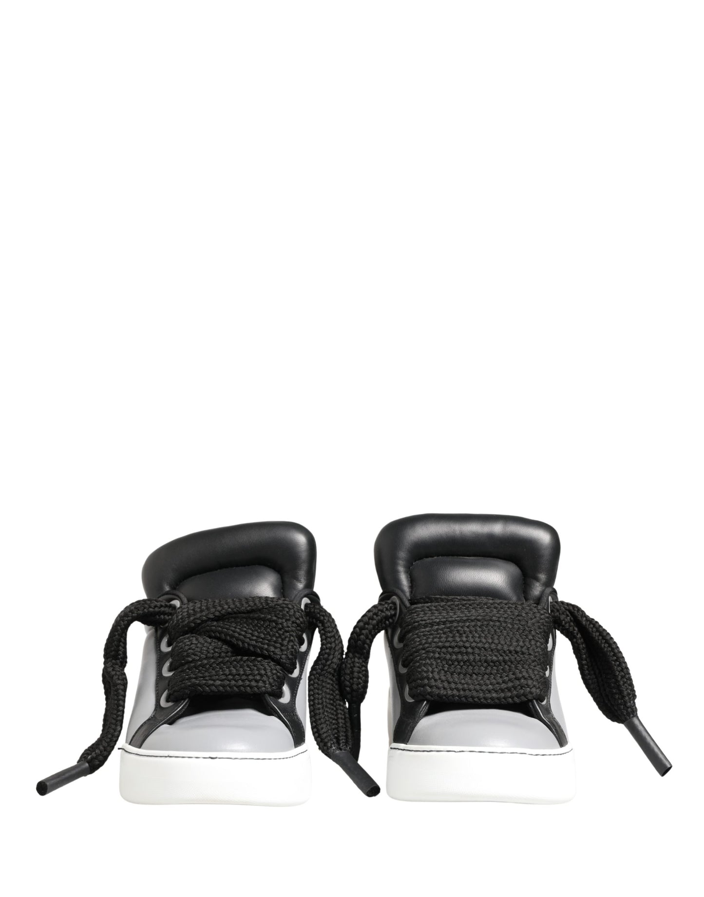 Gray Leather Low Top Lace Up Sneakers Shoes