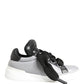 Gray Leather Low Top Lace Up Sneakers Shoes