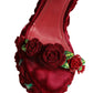 Red Rose Embellished Platform Sandals Shoes
