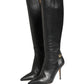 Black Leather Heels Knee High Boots Shoes