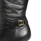Black Leather Heels Knee High Boots Shoes