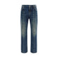 Blue Cotton Straight-Leg Jeans