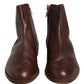 Brown Leather Flats Biker Ankle Boots Shoes
