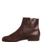 Brown Leather Flats Biker Ankle Boots Shoes