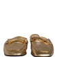 Gold Leather Flats Slides Mule Loafers Shoes