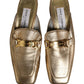Gold Leather Flats Slides Mule Loafers Shoes
