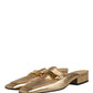 Gold Leather Flats Slides Mule Loafers Shoes