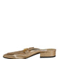 Gold Leather Flats Slides Mule Loafers Shoes