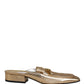 Gold Leather Flats Slides Mule Loafers Shoes