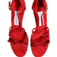 Red Calf Suede Strappy Heels Sandals Shoes