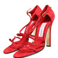 Red Calf Suede Strappy Heels Sandals Shoes