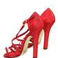 Red Calf Suede Strappy Heels Sandals Shoes