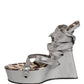 Silver Leather Platform Wedge Sandals Shoes
