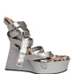 Silver Leather Platform Wedge Sandals Shoes