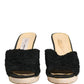 Black Fabric Fur Mule Wood Platform Heel Shoes
