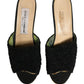 Black Fabric Fur Mule Wood Platform Heel Shoes