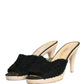Black Fabric Fur Mule Wood Platform Heel Shoes