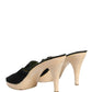 Black Fabric Fur Mule Wood Platform Heel Shoes