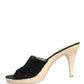 Black Fabric Fur Mule Wood Platform Heel Shoes