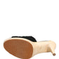 Black Fabric Fur Mule Wood Platform Heel Shoes