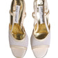 White Satin Slingback Heels Pumps Shoes