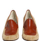 Beige Leather Suede Block Heel Loafers Shoes