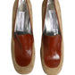 Beige Leather Suede Block Heel Loafers Shoes