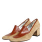 Beige Leather Suede Block Heel Loafers Shoes