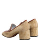 Beige Leather Suede Block Heel Loafers Shoes